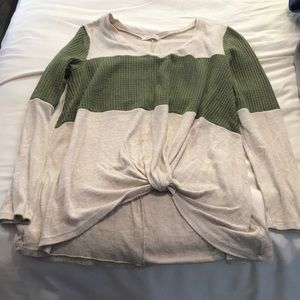 Green & Cream Long Sleeve Top